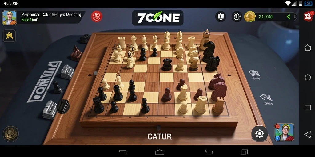 Tampilan antarmuka 7CONE menampilkan papan catur klasik yang elegan.