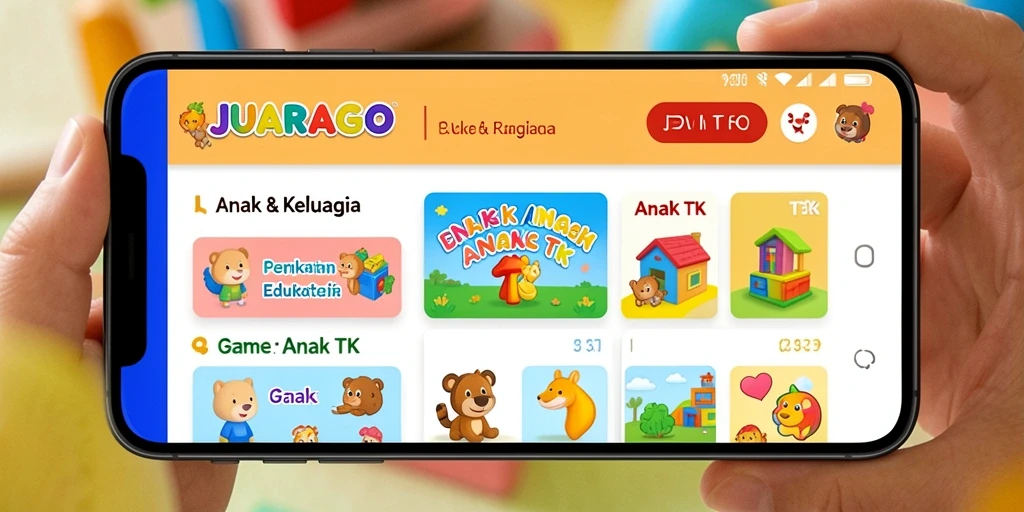 Antarmuka JUARAGO yang cerah dan menarik untuk anak-anak.
