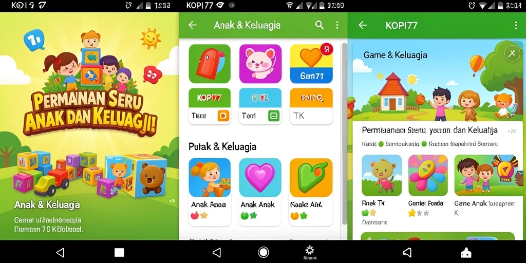 Antarmuka KOPI77 yang menarik dan penuh warna untuk anak-anak.