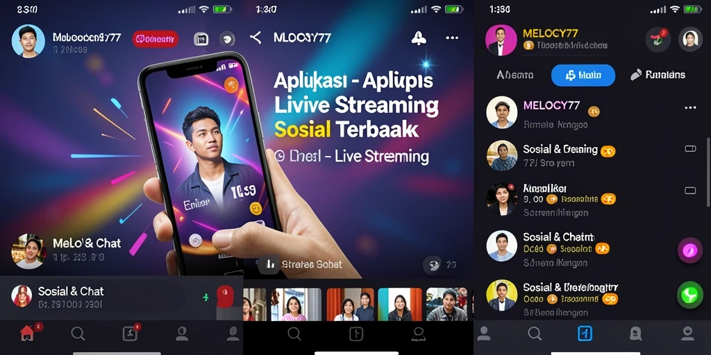 Antarmuka aplikasi MELODY77 yang menarik untuk Live Streaming.